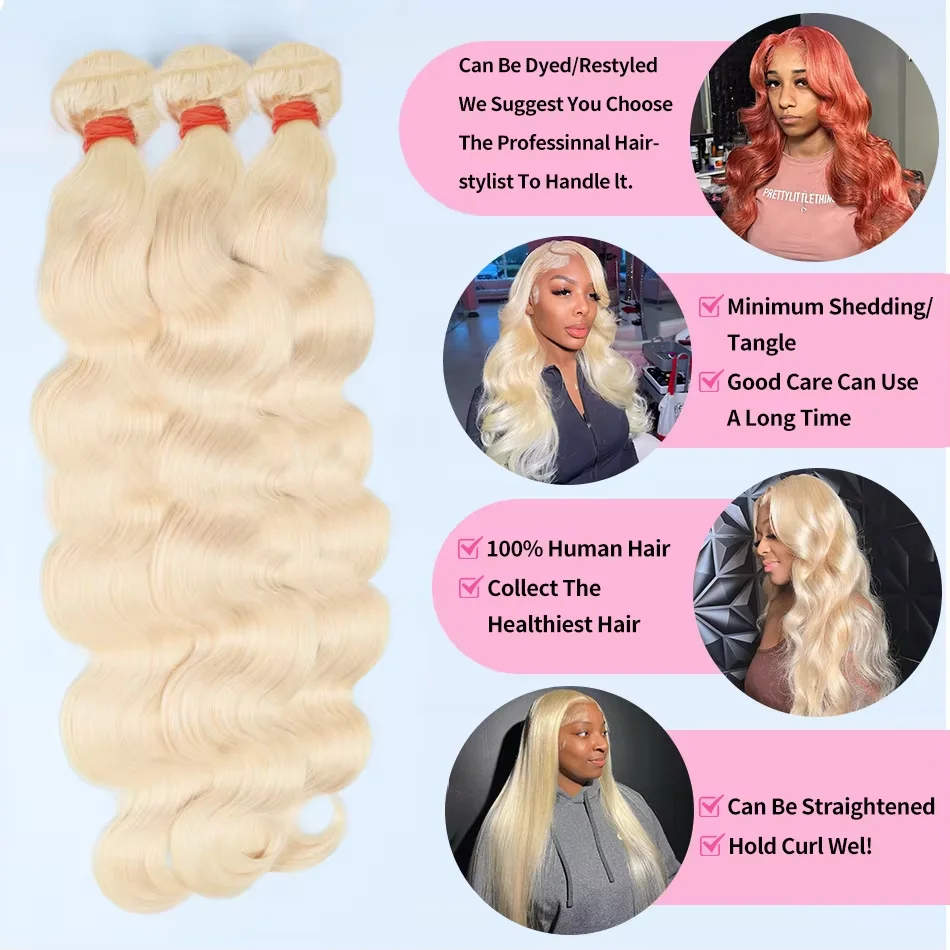 613 Blonde Body Wave Bundles 30 32 Inches Brazilian Virgin Raw 100% Human Hair Bulk Braiding Extensions Double Weft Wholesale