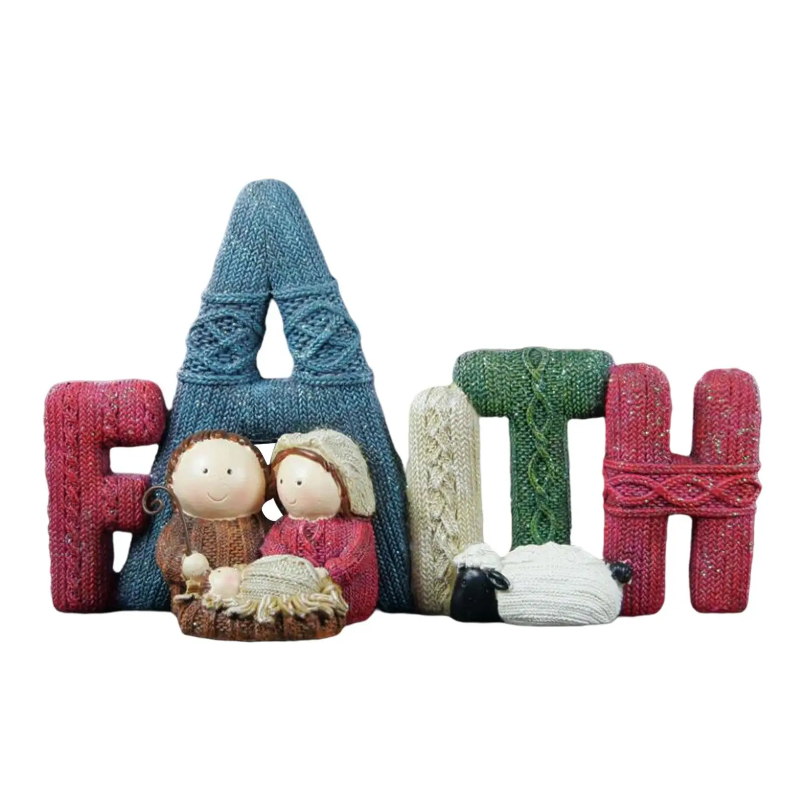 Nativity Scene Figures Set Elegant Holy Family Decoration English Letters Love for Christmas Desktop Crafts Home Religious Gifts