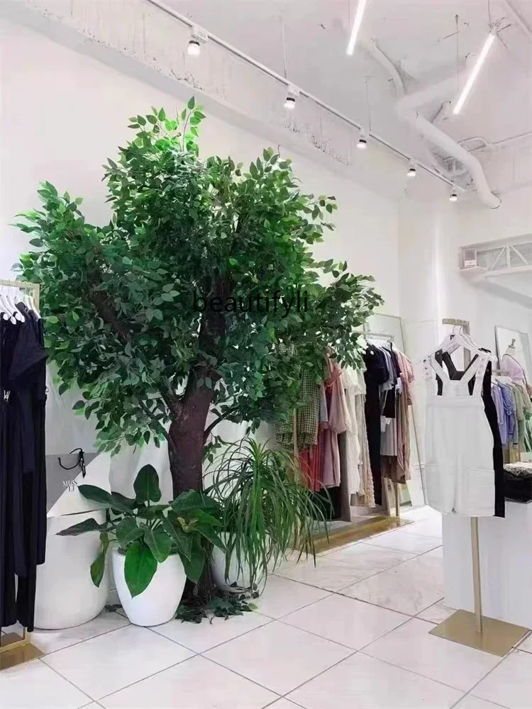 TTT  Large Simulation Banyan Tree Hotel Scenic Spot Wedding Indoor Landscape Mori Style Decorative Green Banyan Tree