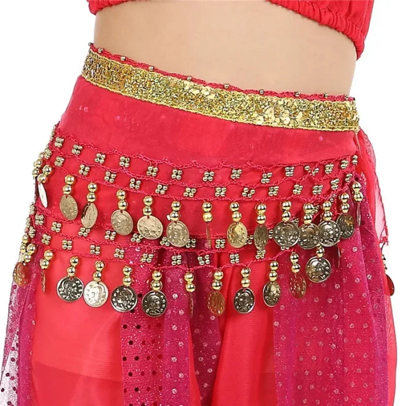 Girls Belly Dance Hip Scarf Kid Coins Practice Bellydance Costume Belt Skirts Towel Waist Hip Skirt Training Clothes Lesson Wear