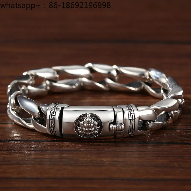 Yellow God of Wealth Silver Bracelet Male Sterling Silver Individual Ethnic Style Guochao Male God Silver Jewelry Jewelry