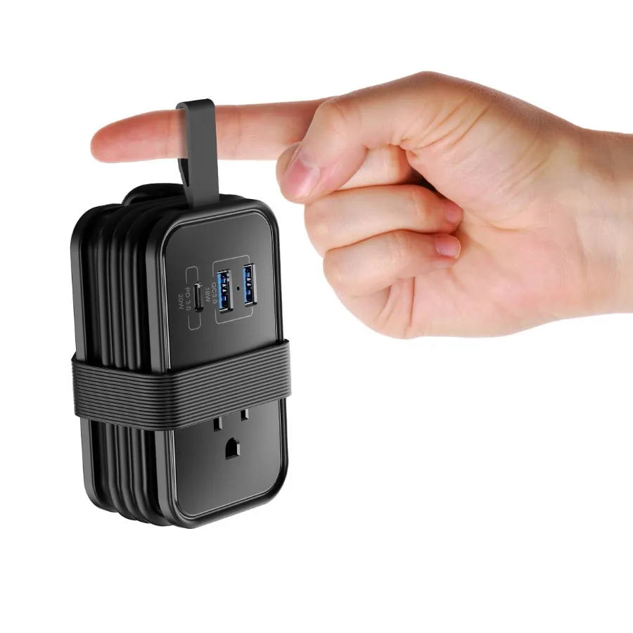

Портативный дорожный сетевой удлинитель с USB-портами для зарядки в дороге: плоский удлинительный кабель длиной 3 фута с 3 розетками переменного тока и 2 портами USB-A