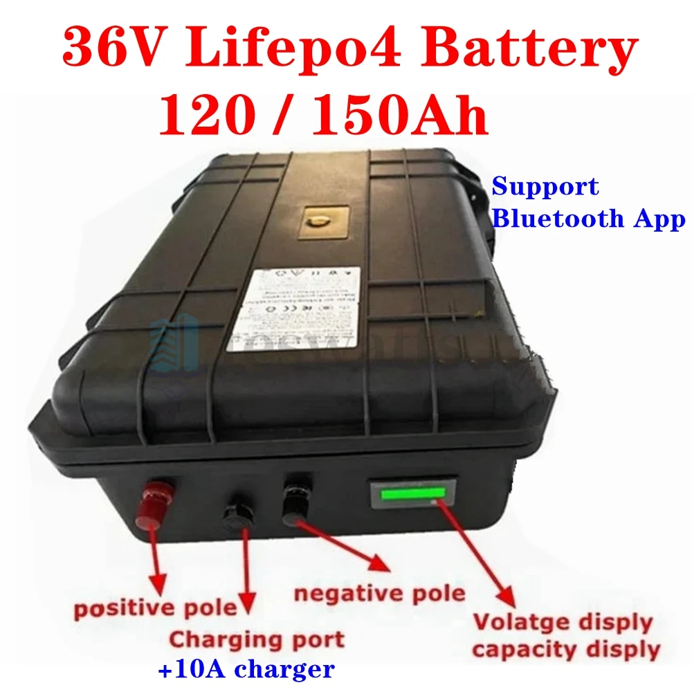 

36V 150AH lifepo4 36v 120A lifepo4 lithium battery bluetooth APP BMS for 4000w go cart bike scooter boat +10A Charger