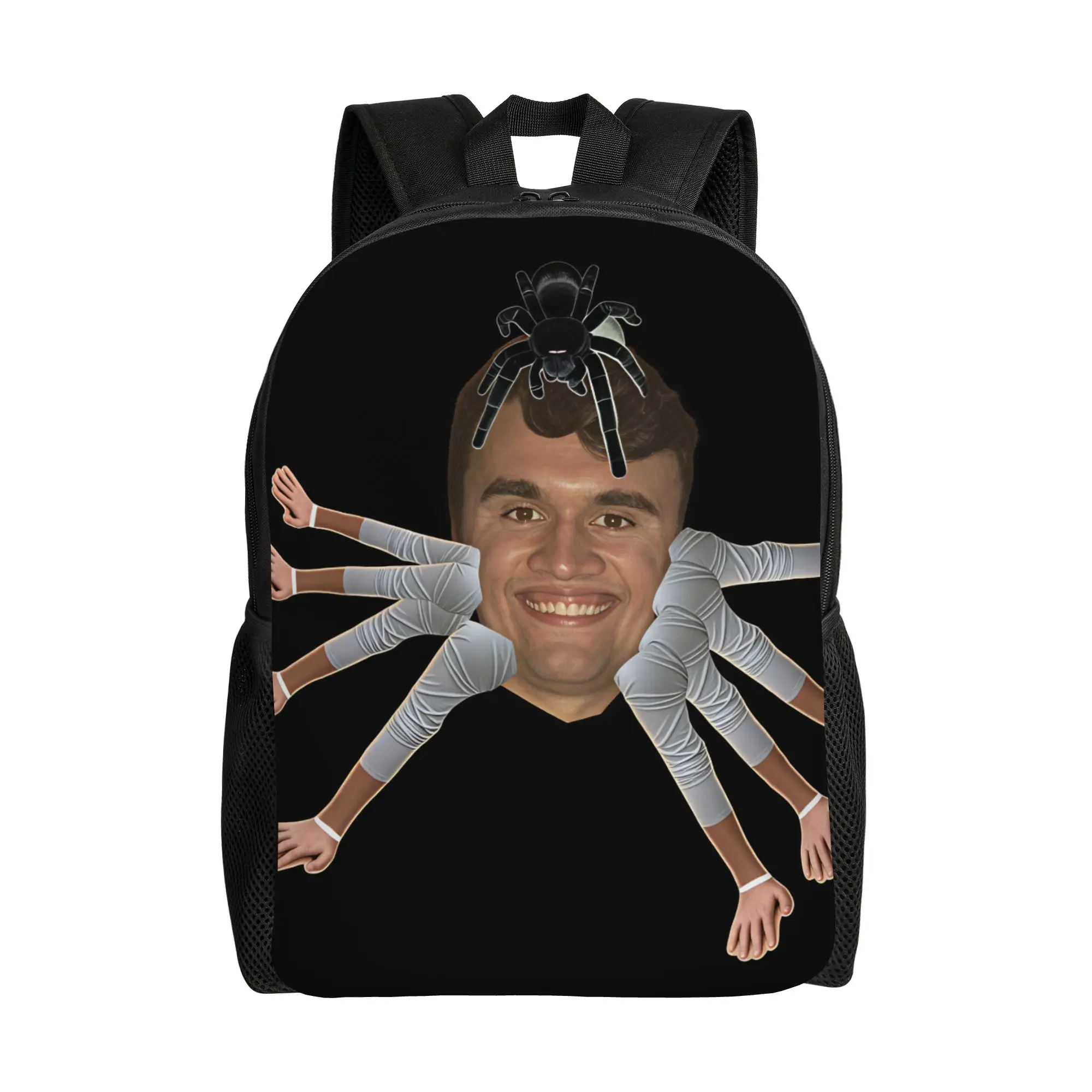 Spider Head Multi Limbs Charlie Kirk Meme Backpack Student  Print Backpacks Polyester Kawaii School Bags Hiking Design Rucksack