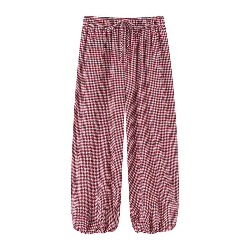 

Dave&Di New European And American Style Women's Fashionable And Casual Loose High Waisted Plaid Wide Leg Pants