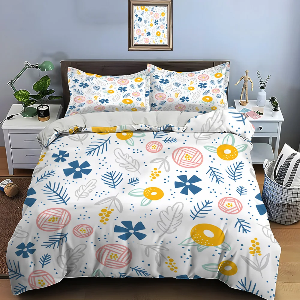 

Minimalist Colorful Floral Pattern Bedding Set for Kids Luxury Gift 3pcs Digital Print Comforter Set Soft Comfortable Breathable