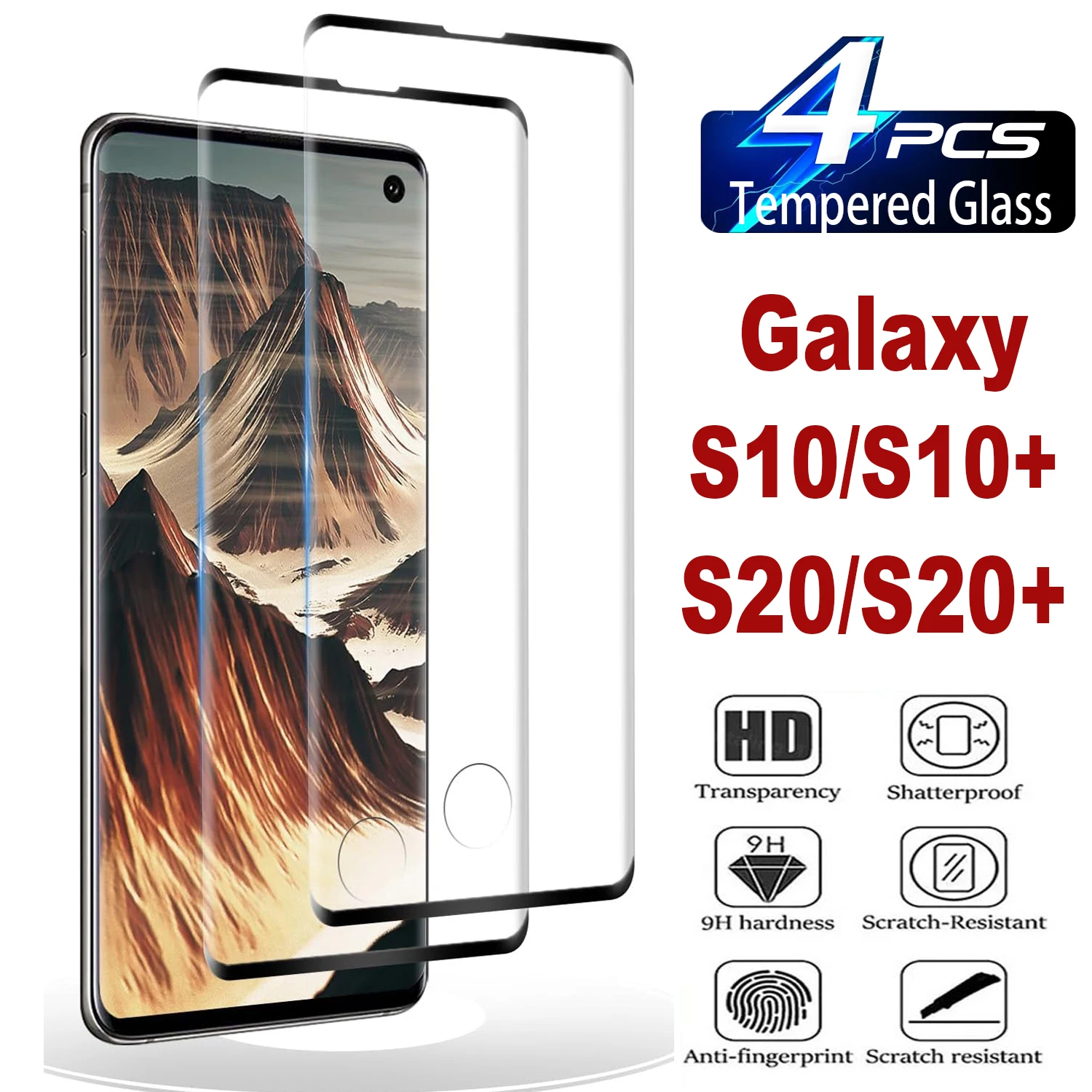 9H Gebogen Vier Zijden Lijm Gehard Glas Voor Samsung Galaxy S10 + S20 + 2/4Pcs Hd Screen Protector Glas