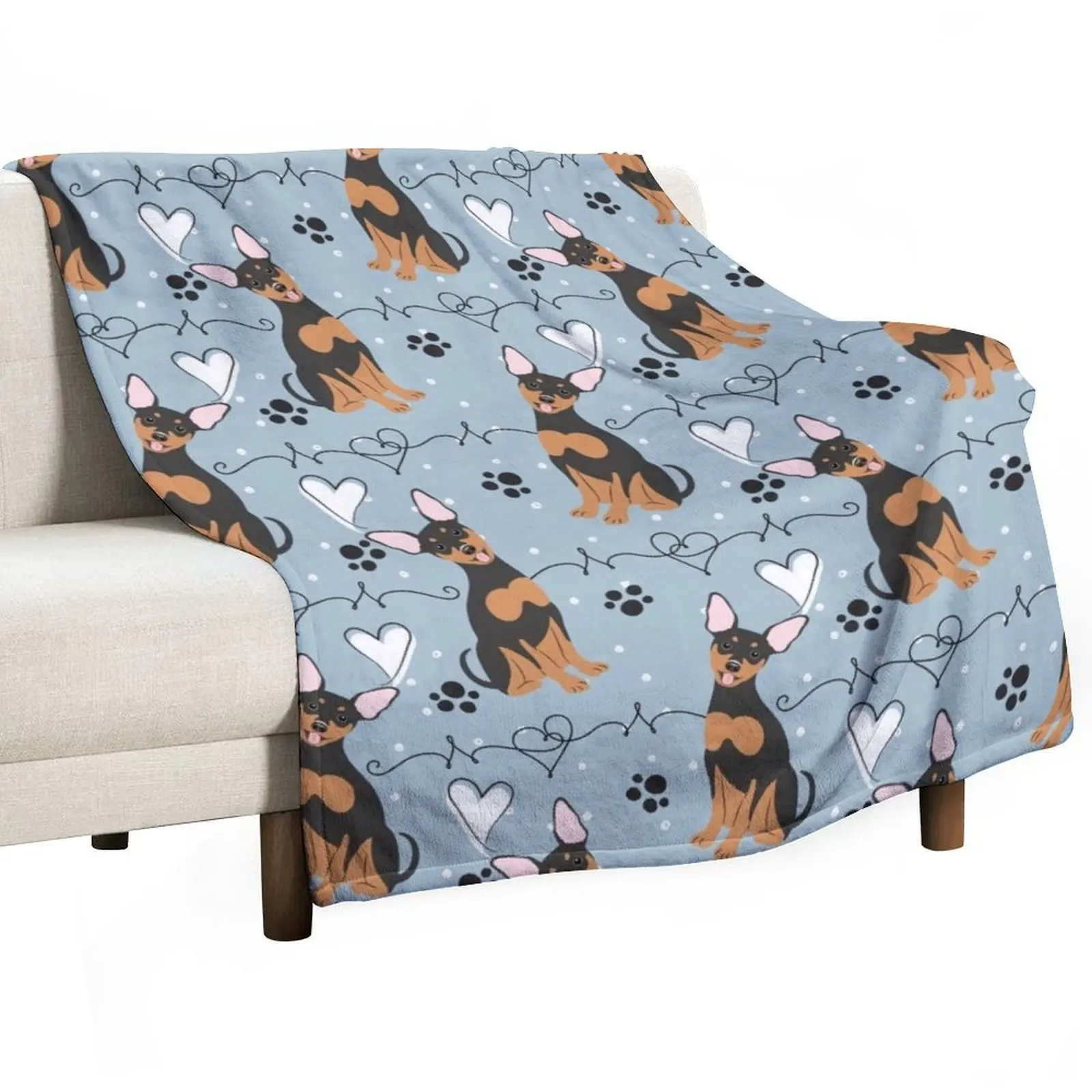 

LOVE Black Tan Miniature Pinscher Dog Throw Blanket Beach Flannel Blankets