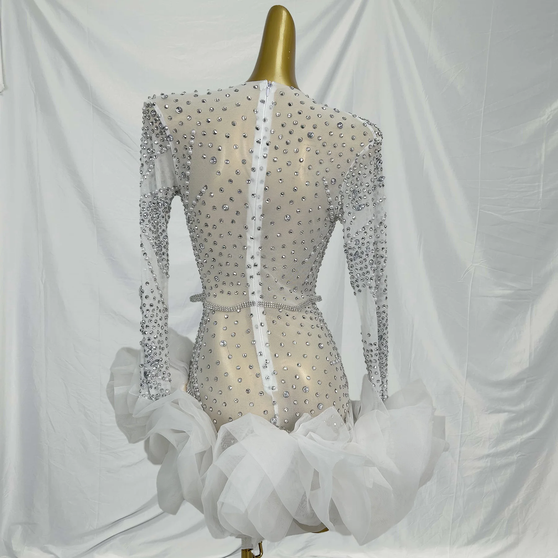 Abito sexy con strass di perle con scollo a V profondo Abito da donna bianco per compleanno, matrimonio, cocktail, mini abito da ballo, club, ballo, festa, ballo, abito a bolle