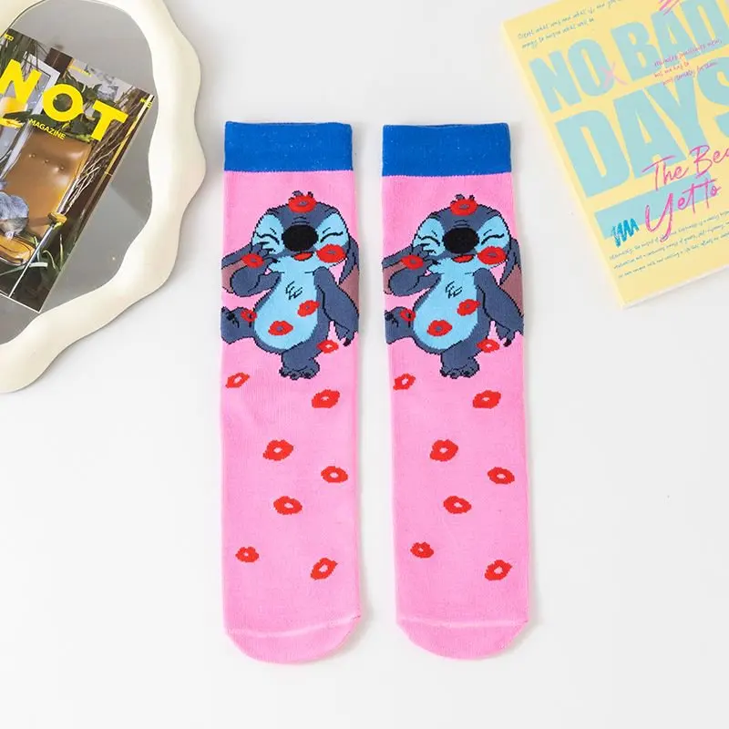 5 Pasang Kaus Kaki Disney Stitch Kartun Lucu Rajutan Setinggi Paha Unisex Hip Hop Street Fashion Gaya Anime Hadiah