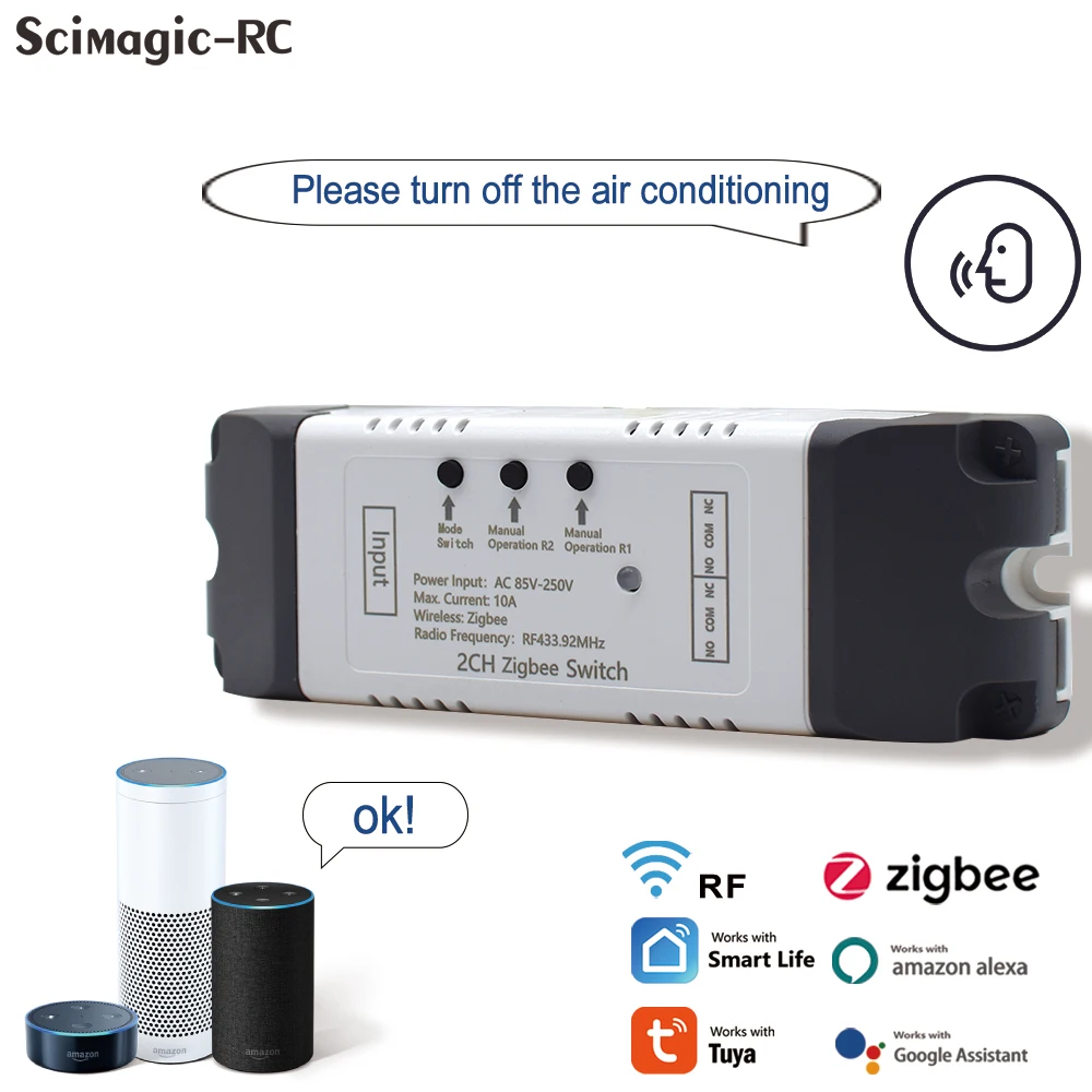 

Умный мини-переключатель Tuya Zigbee, Wi-Fi, 2 канала, переменный/постоянный ток, 7-32 В, 85-250 В переменного тока, управление умным домом, работает с Alexa Google Home Smart Life