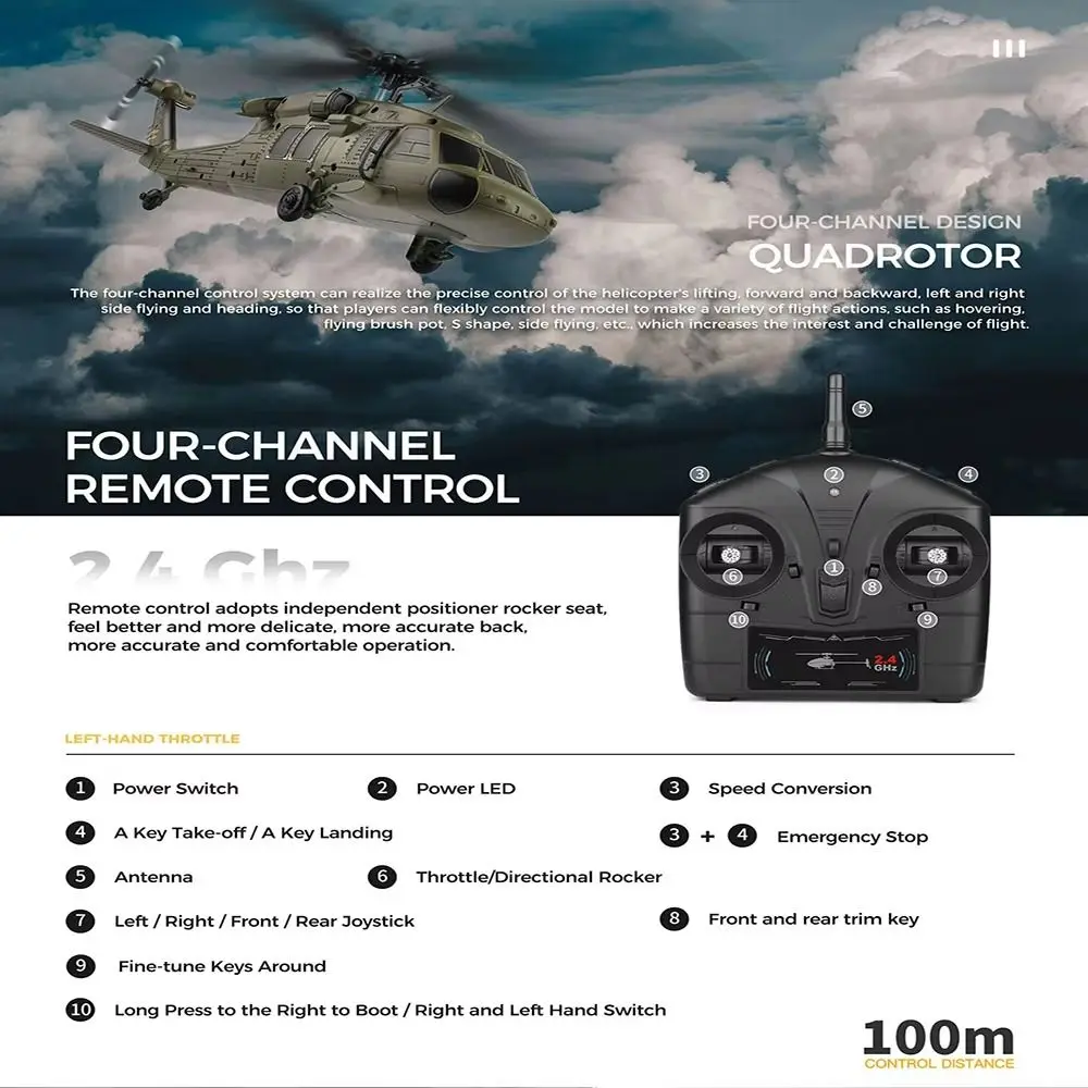 

High Quality Plastic K170 RC Helicopter 4.0CH Green Flying Helicopter Rechargeable USB Charging Remote Control Plane Boys Gift