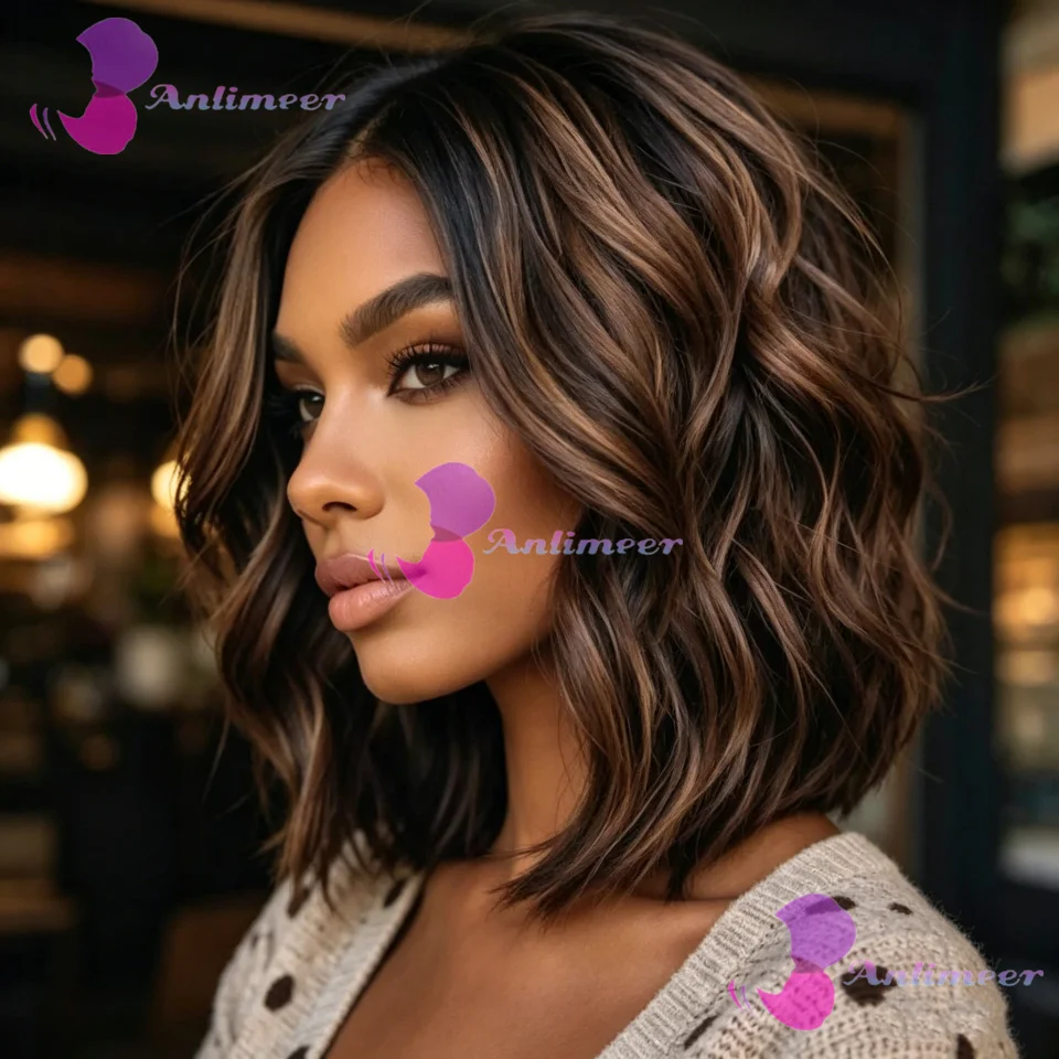 4x4 Lace Closure Wigs Brazilian Pre Plucked 5x5 Silk Top Closure Wigs #4/30 Brown Balayage Human Hair Short Body Wavy Bob Wigs