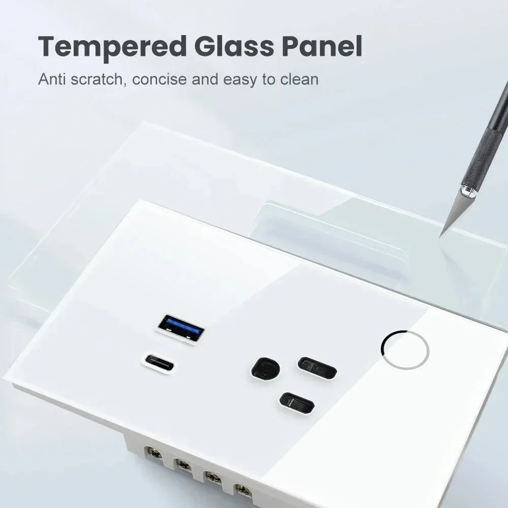 Zigbee American Standard Intelligent Usb-C Socket 16a Pd30w Fast Charging Support Power-Off Memory Tempered Glass Panel