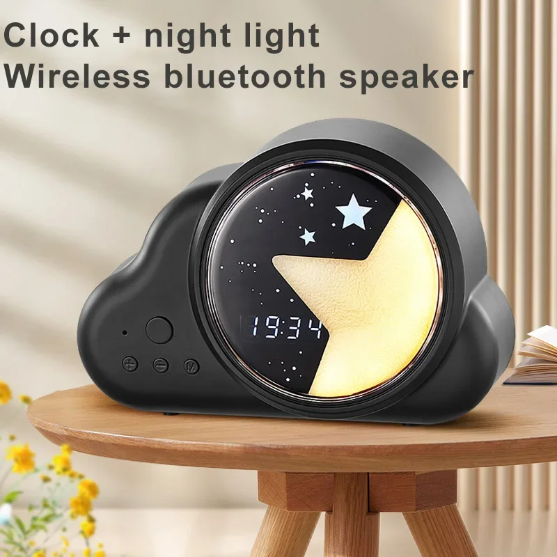 Wireless Bluetooth Speaker Clock Night Light All in One Machine Stereo HIFI Sound Quality Desktop Sound Box Special Gift