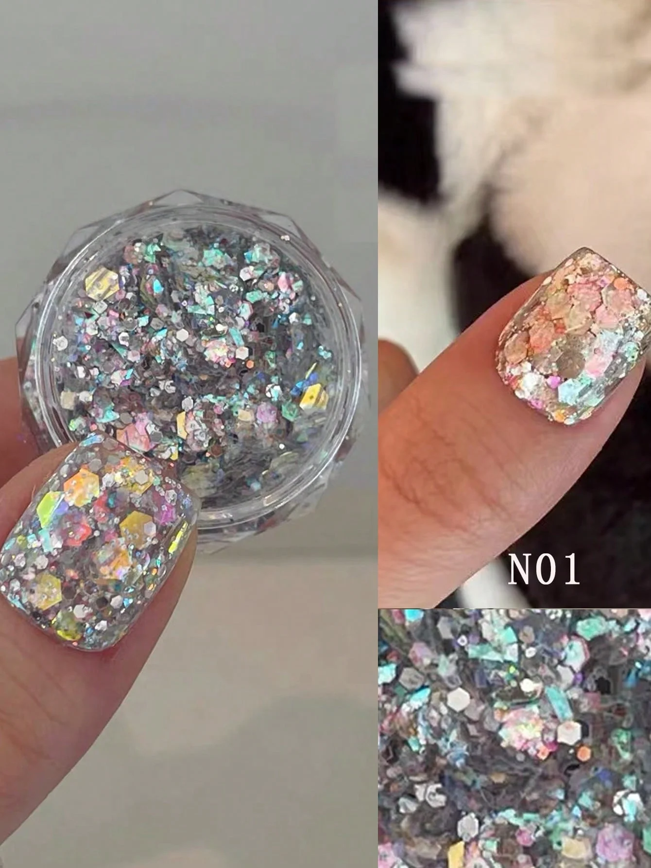 1/6 กล่องผสมเล็บเลื่อม ultra-thin Glitter เลื่อมรอบ Star ตกแต่งเล็บ DIY เครื่องประดับเล็บเล็บอัญมณีเล็บ