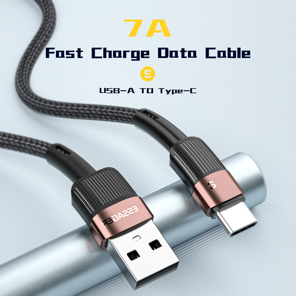 Essager 7A USB Type C Cable For OPPO Realme Oneplus 100W Fast Charing Data Cord For Huawei P40 Nava Honor Samsung Xiaomi Poco F3