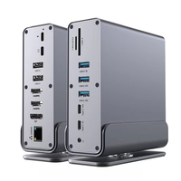 15-in-1 Vertical Type-C Docking Station with 5 USB Ports, Dual HDTV, TF/SD, Triple PD Charging, RJ45, 3.5mm Audio, and DP