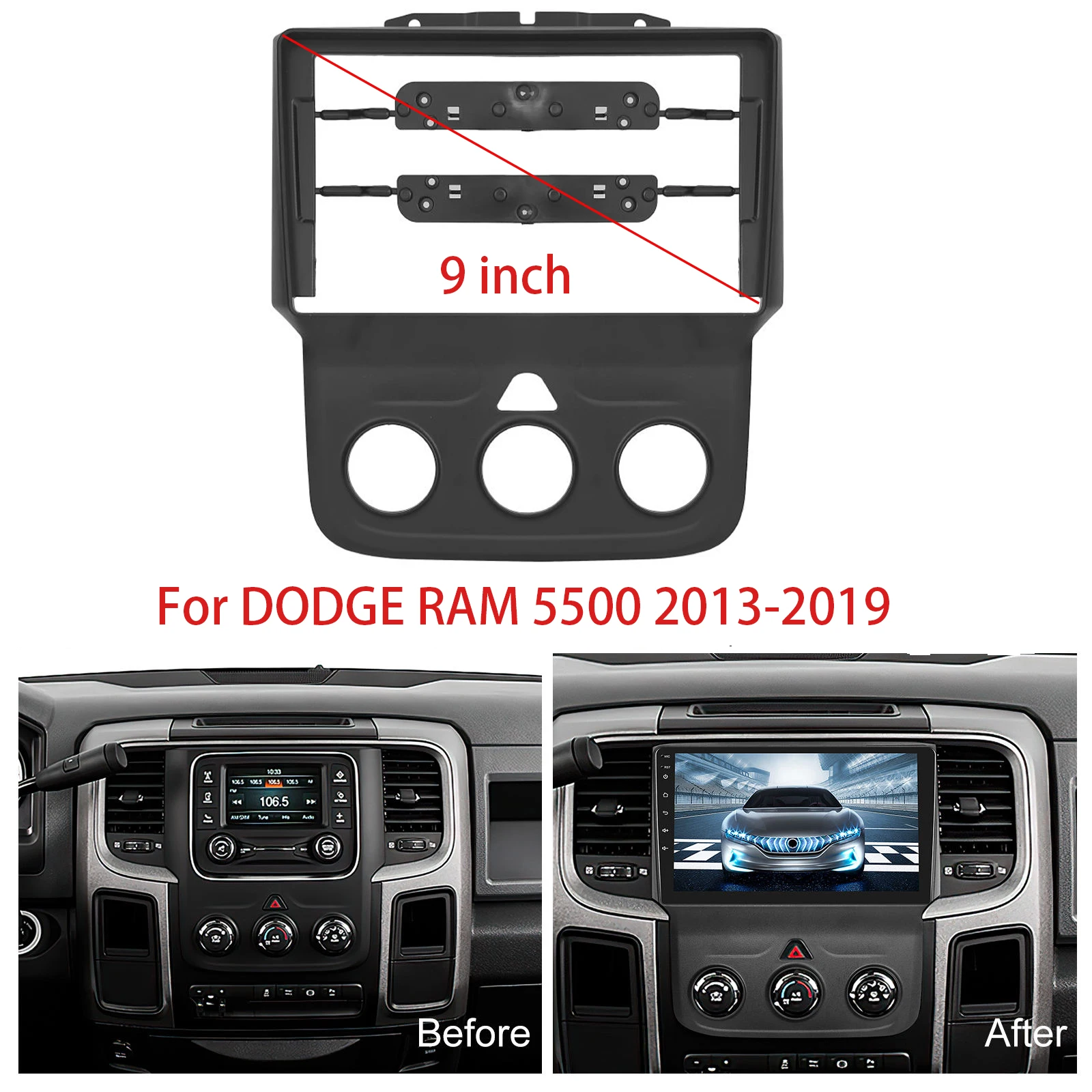 

Рамка для автомобильного радио Dodge Ram 5500 9 дюймов 2013-2019, двойная Din стереопанель, крепление для приборной панели, установочный комплект, рамка