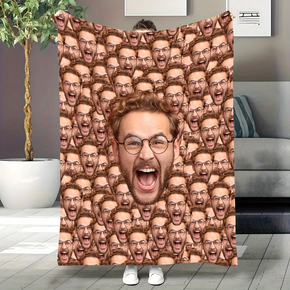 Customised photo head fleece blanket, suitable for sofas, beds, family, friends, fathers, mothers, and gifts.
