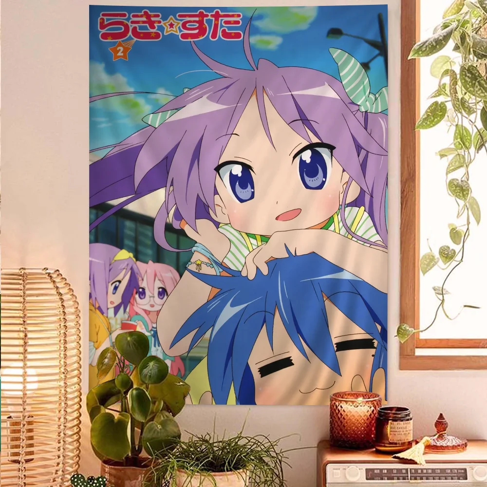 Lucky Star Anime Colorful Tapestry Wall Hanging Hippie Flower Wall Carpets Dorm Decor Japanese Tapestry