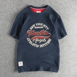 100% cotton vintage letter pattern short sleeve T-shirt full cotton wash comfortable round neck men trend half sleeve