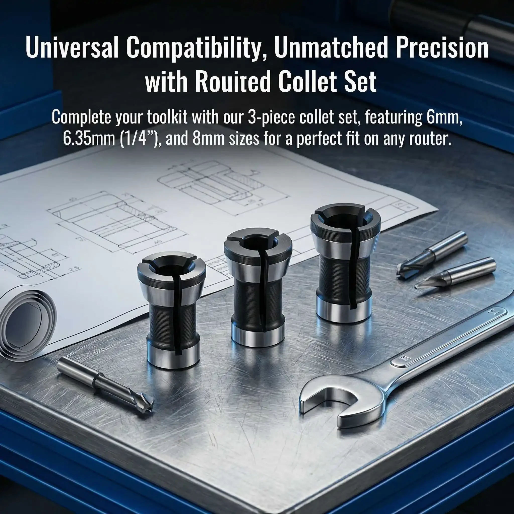 

Набор цанговых патронов 6 мм / 6,35 мм / 8 мм (3 шт.) | Аксессуары для гравировальных, обрезных и электрических фрезерных станков