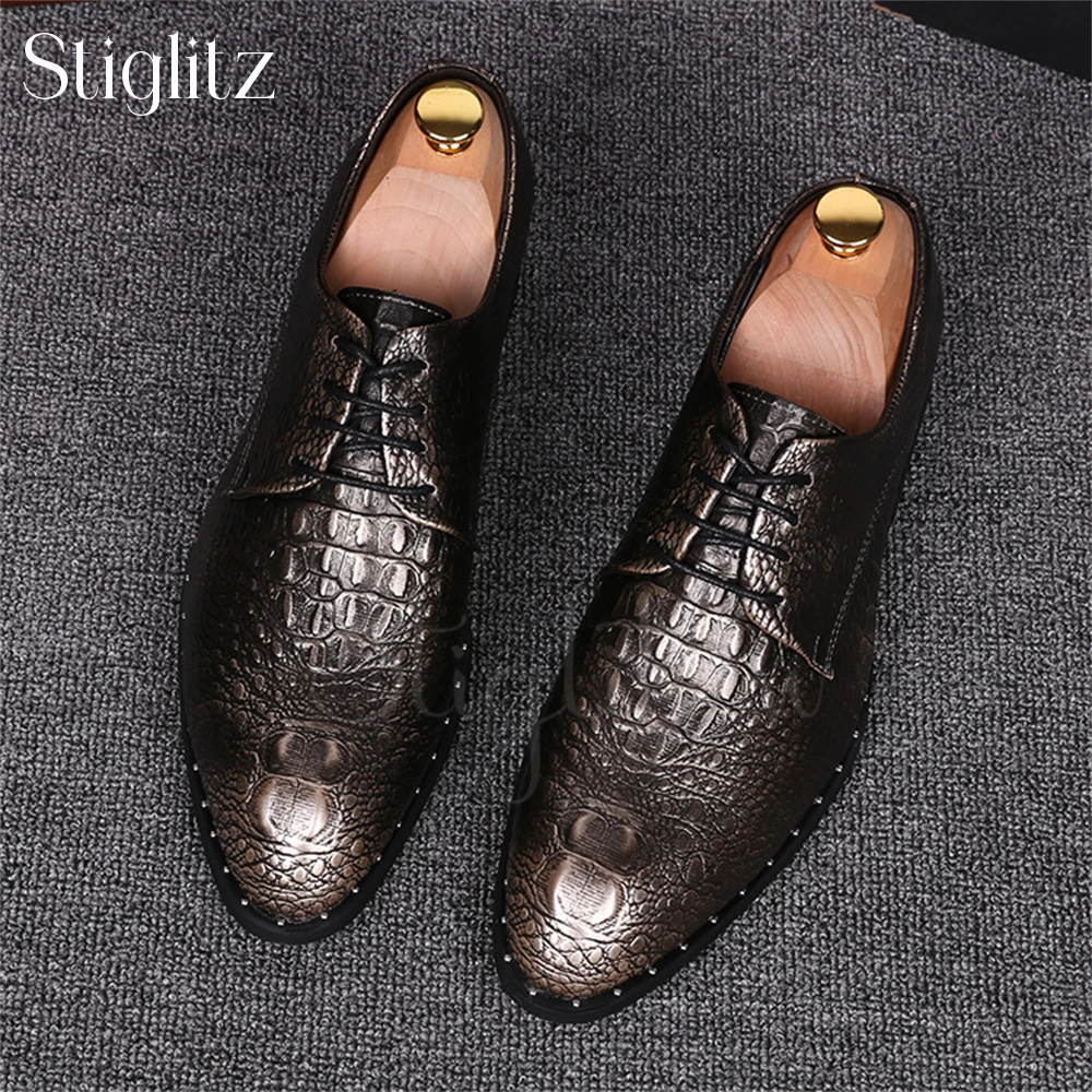 Scarpe Oxford in finta pelle di coccodrillo rosso nero scarpe Oxford fatte a mano stile Designer eleganti scarpe eleganti stringate da uomo per il matrimonio