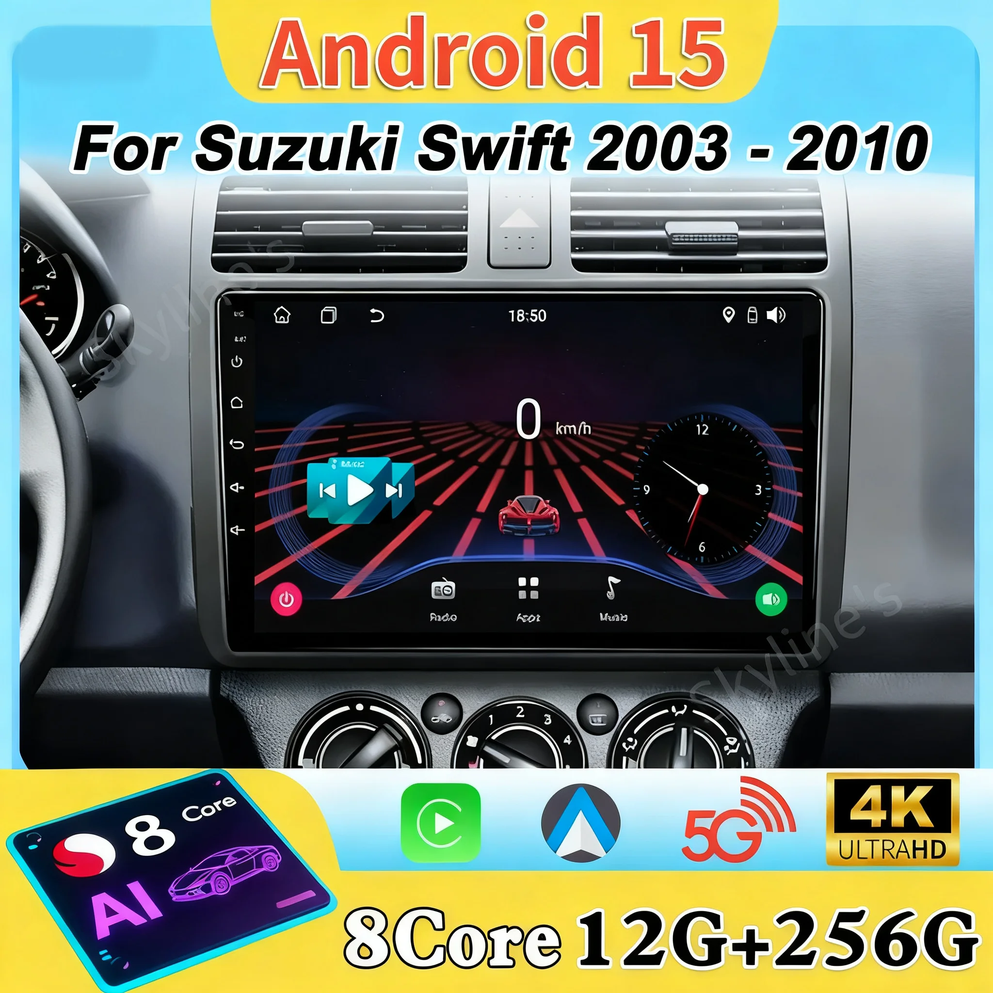 Android 16 For Suzuki Swift 2003 2004 2005 2006 2007 2008 - 2010 Wireless Radion Carplay  GPS Navigatio