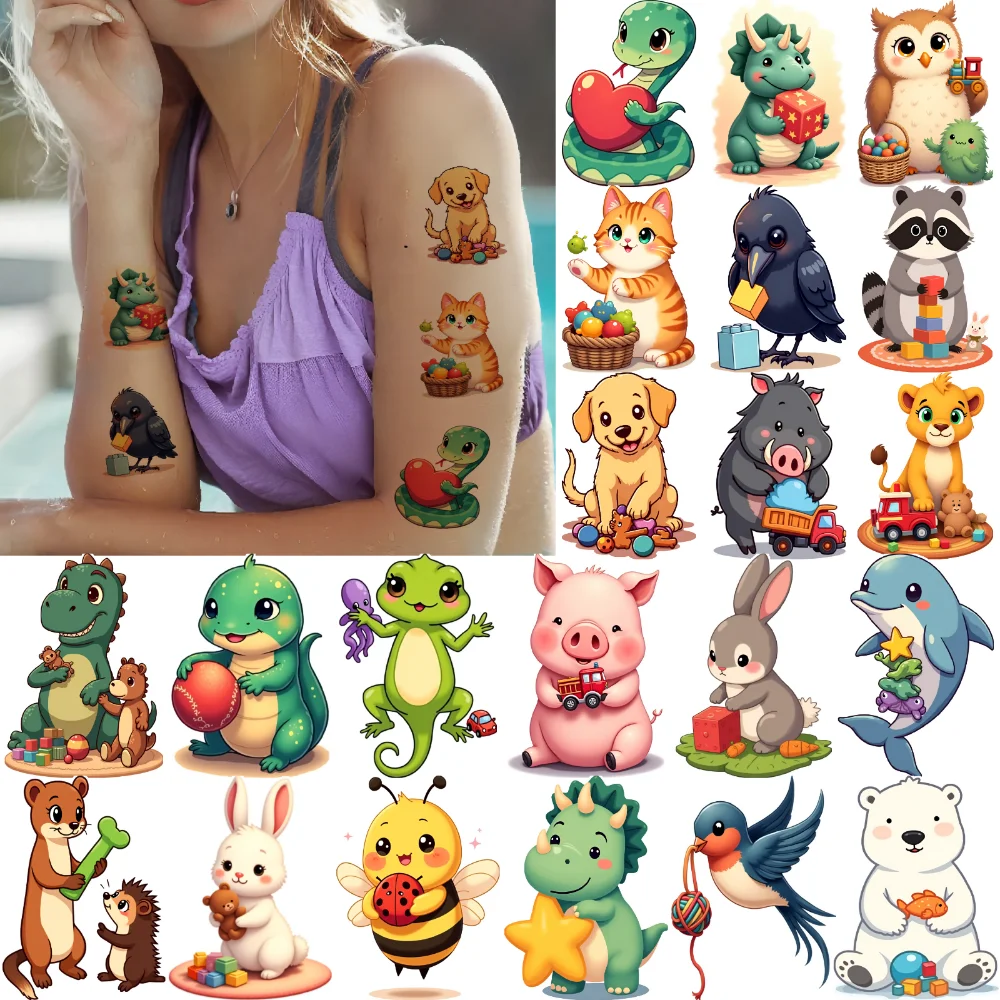 

28 шт., временные татуировки, наклейки с животными, временные татуировки, наклейки для детей, девочек, щек