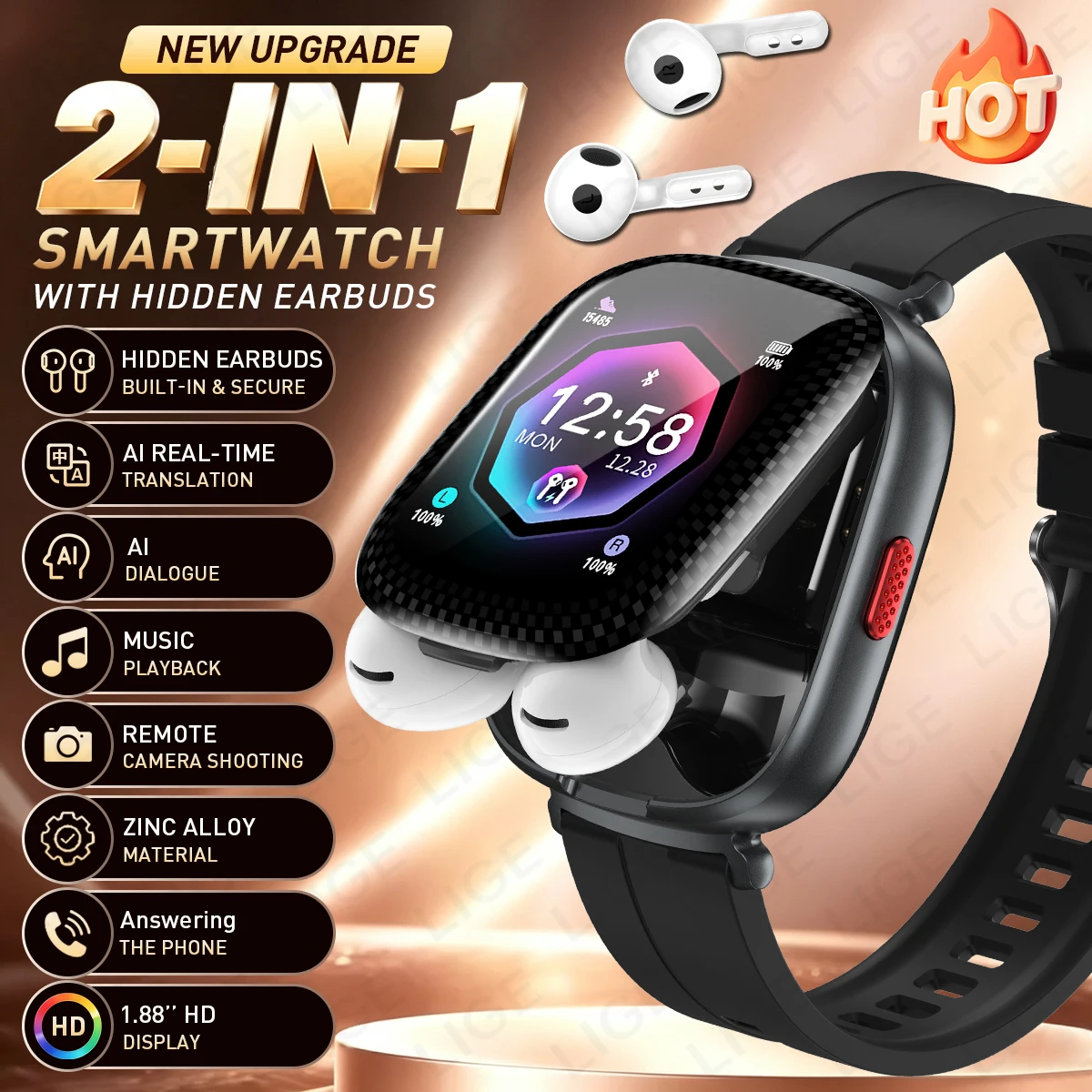 TWS Earphone Smartwatch Men Women Headset 2 in 1 Smart Watch BT Call Wireless Headphones Watch Heart Rate Sport Fitness Bracelet
