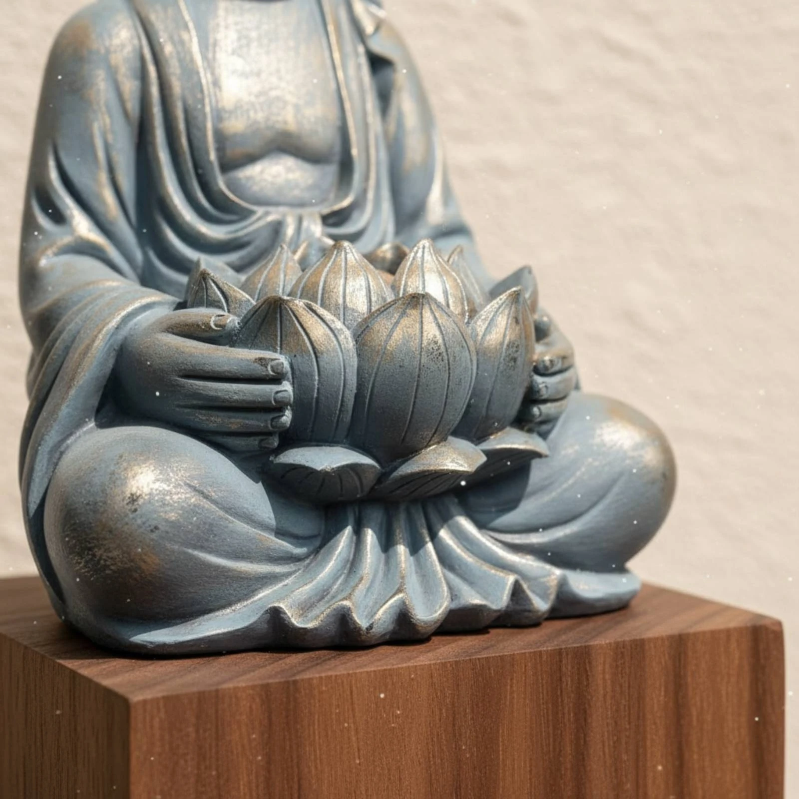 

Buddha Lotus Statue Resin Seated Buddha Statue Figurine Textured Home Decor Blue-Gray for Landscape