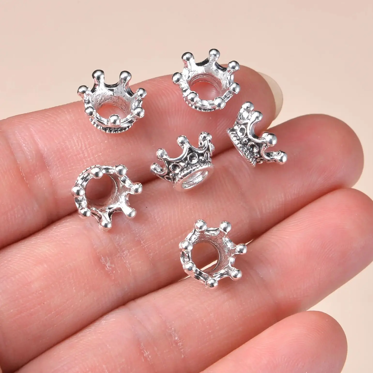 10/20/50pcs Crown Shape Charms Beads 12mm Alloy Loose Spacer Beads for Jewelry Making DIY Bracelet Necklace Accessories