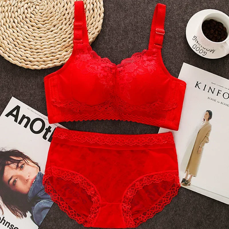 

Women's Bra Set without Steel Ring Anti-Sagging Gathered Underwear Comfortable Supportive Brassiere Ensemble