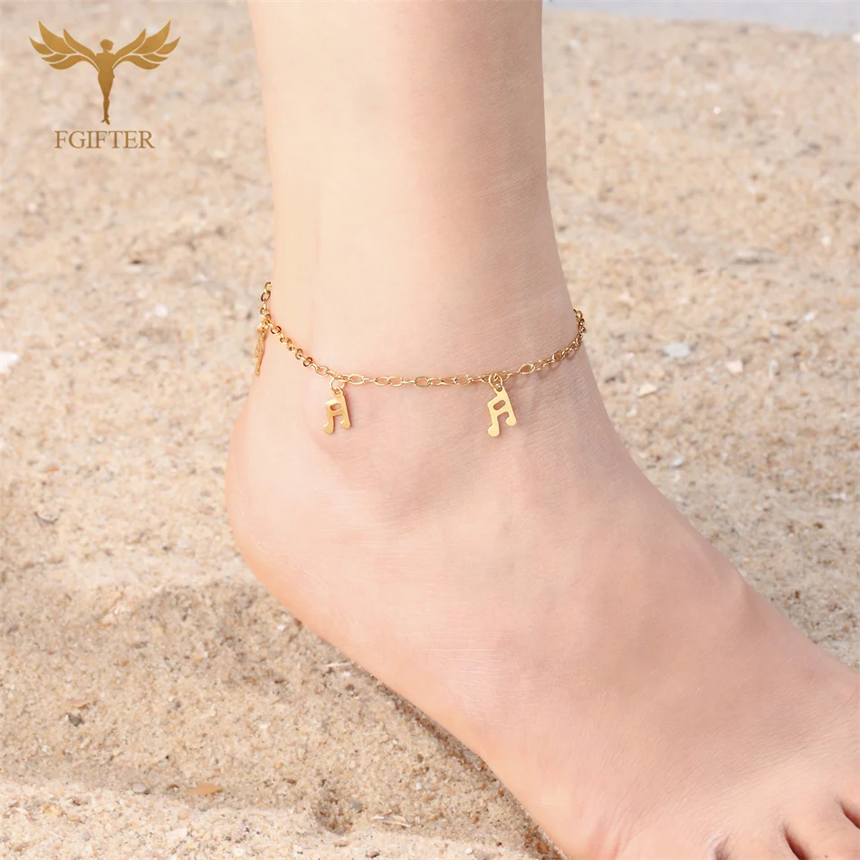 Boho Stainless Steel Anklet Bacelets Jewelry Women Trend Gift Summer Holiday Beach Chain Music Note Charms Bracelet On Leg Foot