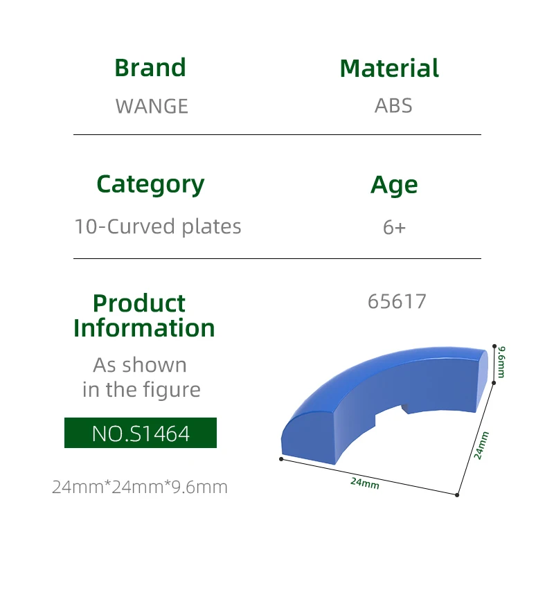 Wange 89Pcs/lot 65617 Round Corner 3x3x1 Building Blocks Moc Color Accessories Compatible with Brick DIY Spare Parts Toy Gift