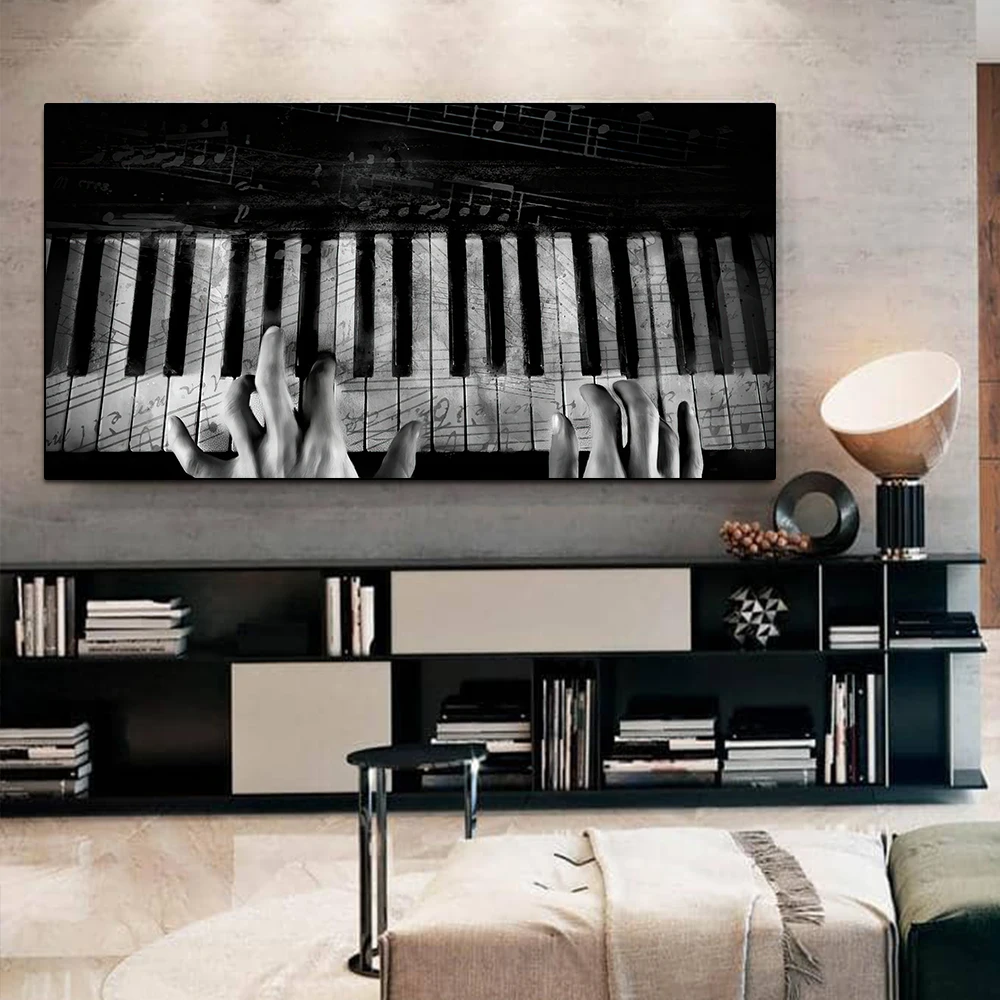 Grey Piano Wall Art Picture Finger Piano Canvas Decorative Painting Poster Home Decoration Living Room Oil Painting Art Poster