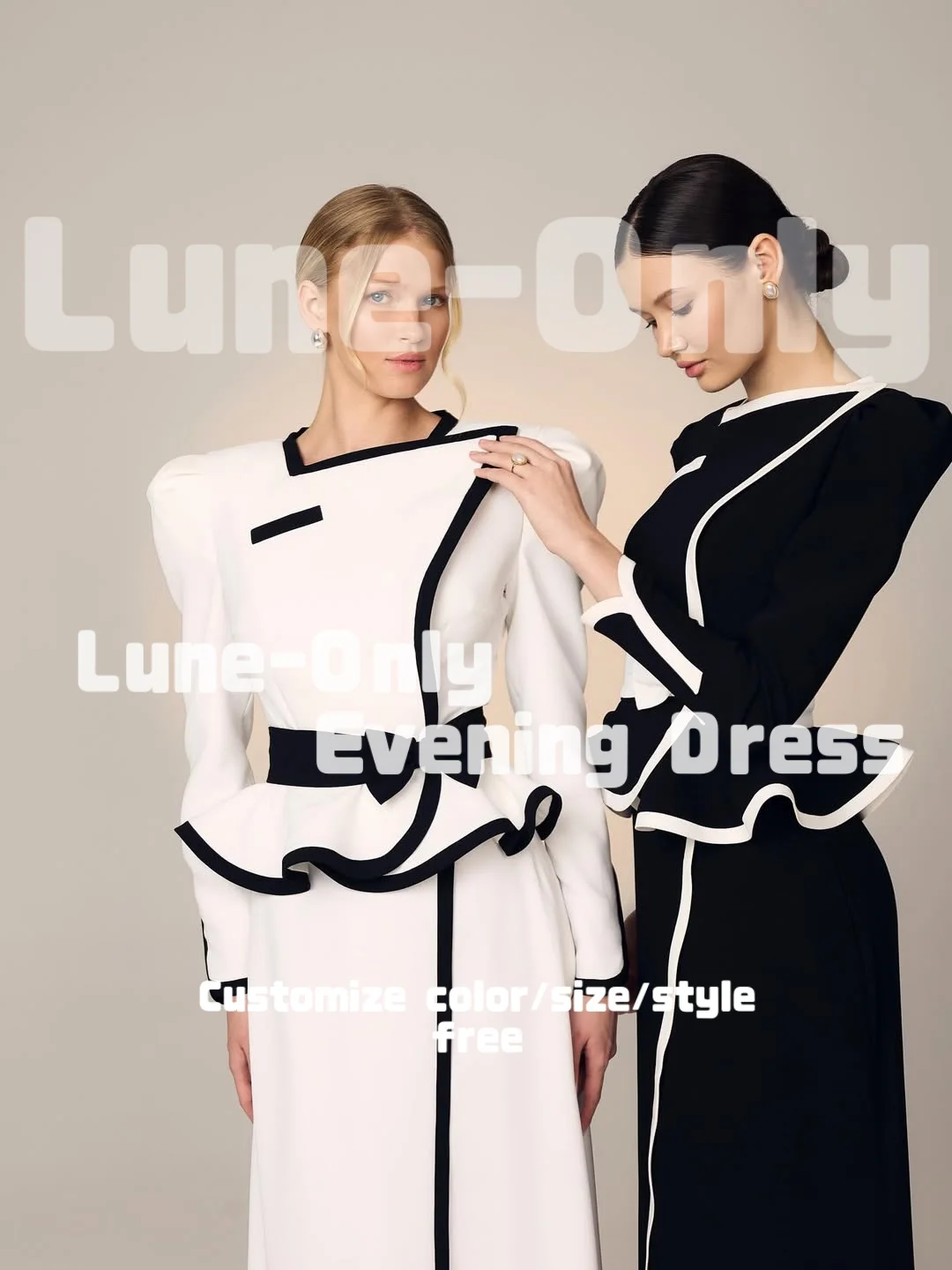 Vestidos de Noche blancos y negros de manga larga Vintage personalizados, vestido de fiesta elegante con lazo hasta el suelo, vestido Formal de graduación