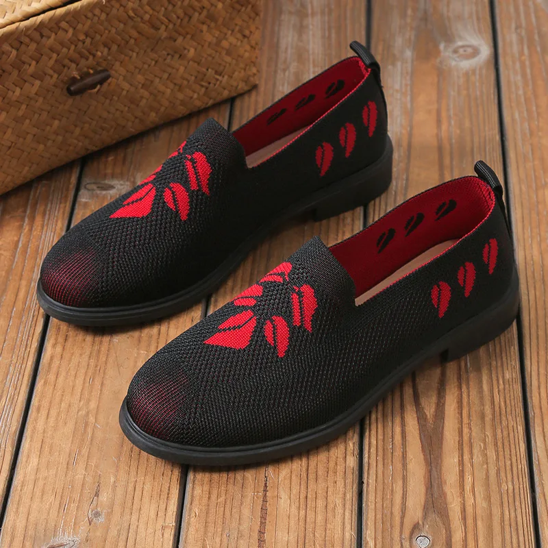 Leisure Women's Loafers Fashion Print Slip on Square Heels Round Toe Breathable Lazy Mesh Shoes Spring Autumn Daily Ladies Shoes
