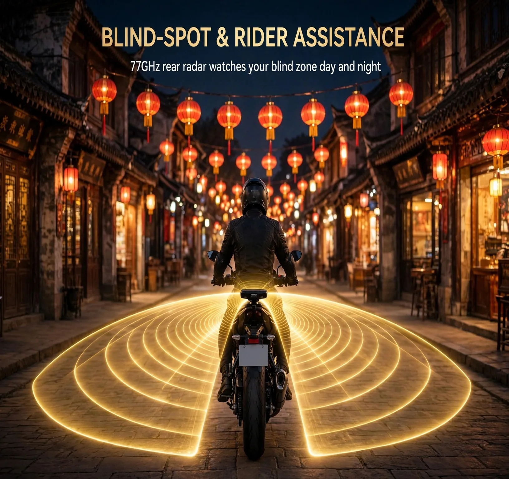 Motorcycle Rear-Guard Radar System [Paper Lantern] – 77GHz Blind Spot Monitoring, Mirrored LED Pair, TTC≤5s Warning, All-Weather