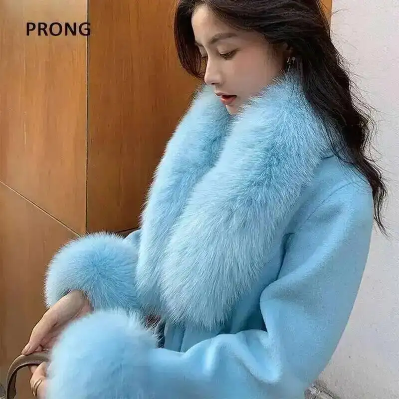 100% Real Fox Fur Collar Winter Coat Jacket Fur Scarf Suit Fluffy Fur Shawl Fur Cuff Set Luxury Furry Fur Shawls Wraps Scarves