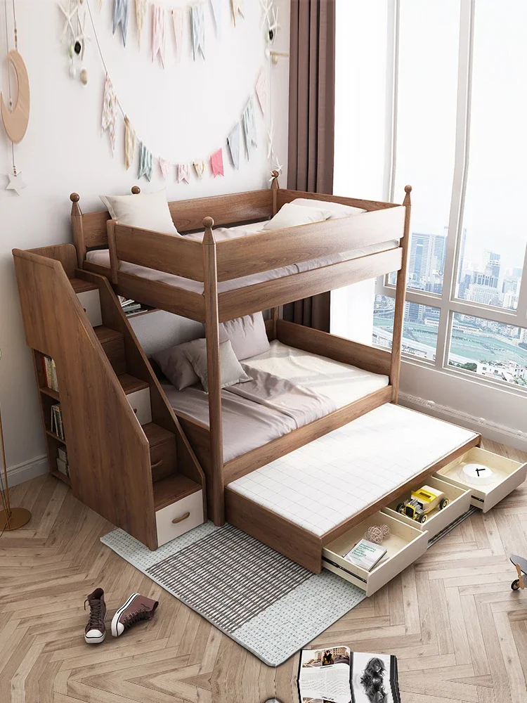 Triplets children's bed up and down Same width  Bunk  High and low Upper and lower bunk adult two-layer solid wood mother