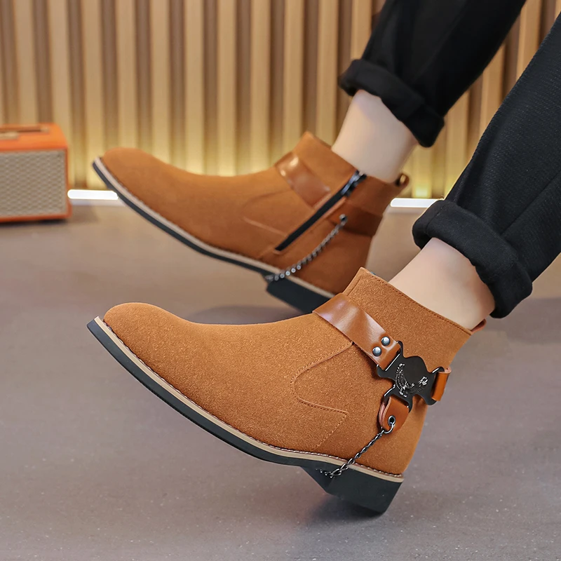 New Side Zipper High Top Boots for Men Business Casual Pointed Solid Color Comfortable Breathable Fashionable Men Boots