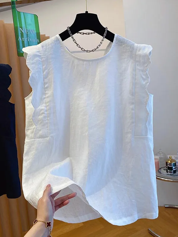 

plus Size Women's Cotton Linen Sleeveless Vest Shirt Loose Casual Slimming Summer Top Extra Large 2300 Pounds Fashion