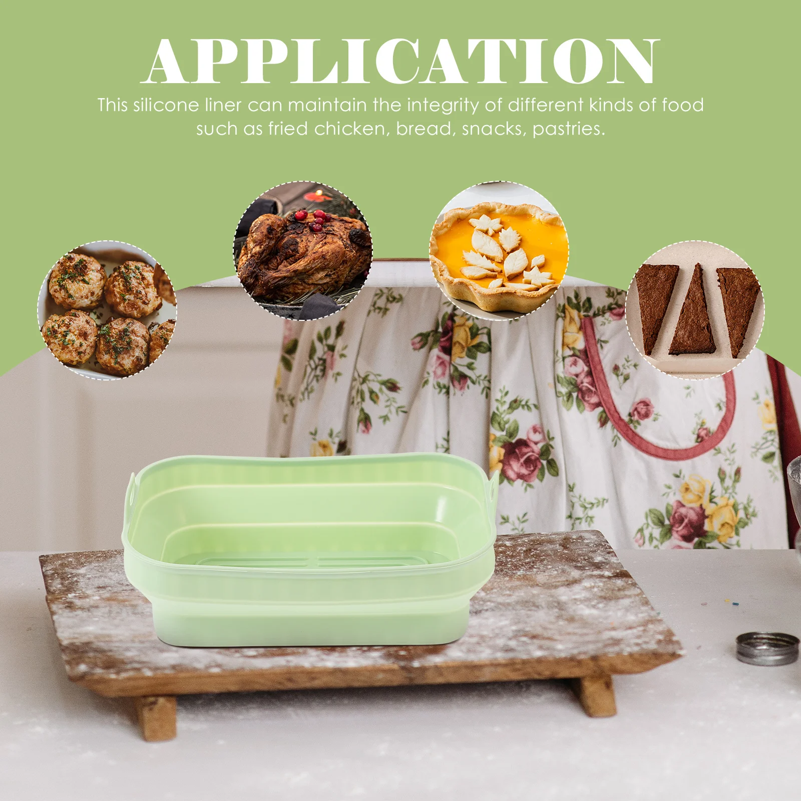 بطانة مقلاة هوائية من السيليكون قابلة لإعادة الاستخدام، صينية خبز مستطيلة غير لزجة مناسبة لملحقات مقلاة الهواء والميكروويف #5