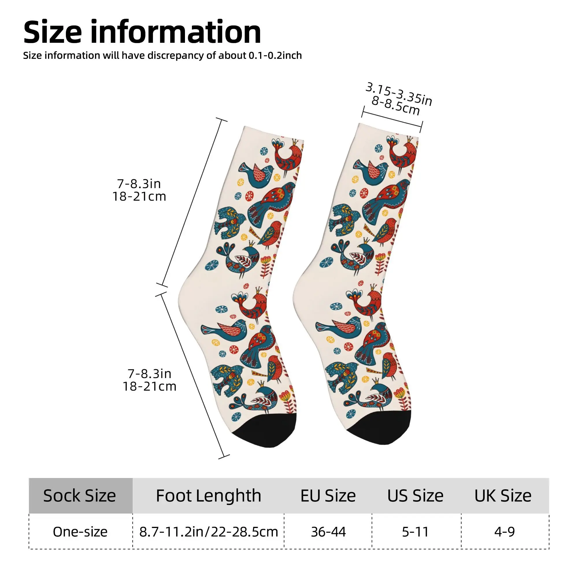 1pc Folk Style Birds  Printed Men's Socks Novelty Hip Hop Harajuku Pattern Crew Sock Casual Gift