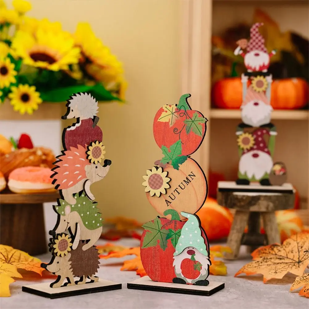 Fashion Cute Harvest Season Rudolp Ornaments DIY Cartoon Pumpkin Wooden Ornaments Craft Hedgehog Wooden Decorative Desk