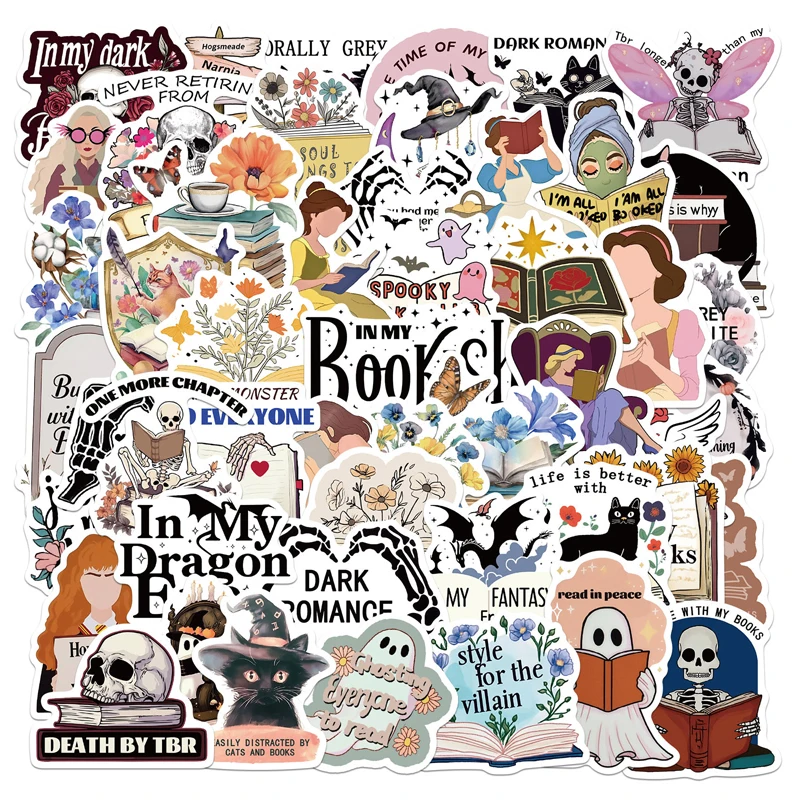 50 pçs estética escuro romance leitor dos desenhos animados bookish adesivos decalques estéticos ipad telefone portátil diário adesivos crianças brinquedos presentes