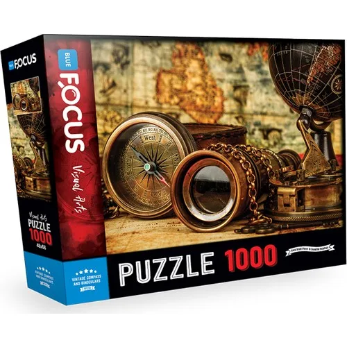 Blue Focus 1000 Piece Jigsaw Puzzle - Vintage Compass Andbinoculars