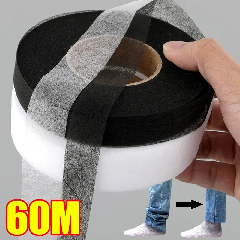 60M Double-sided Non-woven Adhesive Cloth Hem Tape Iron-on Clothes Sewing Turn Up Hem Fabric Liner DIY Apparel Clothing Tools